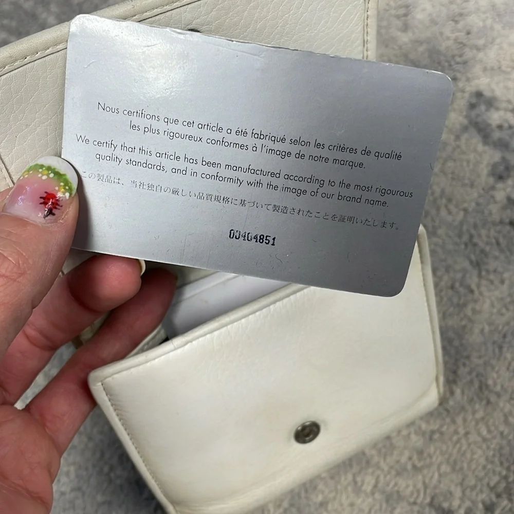 Vintage Christian Dior White Leather Compact Snap Wallet Floating Charm Logo
